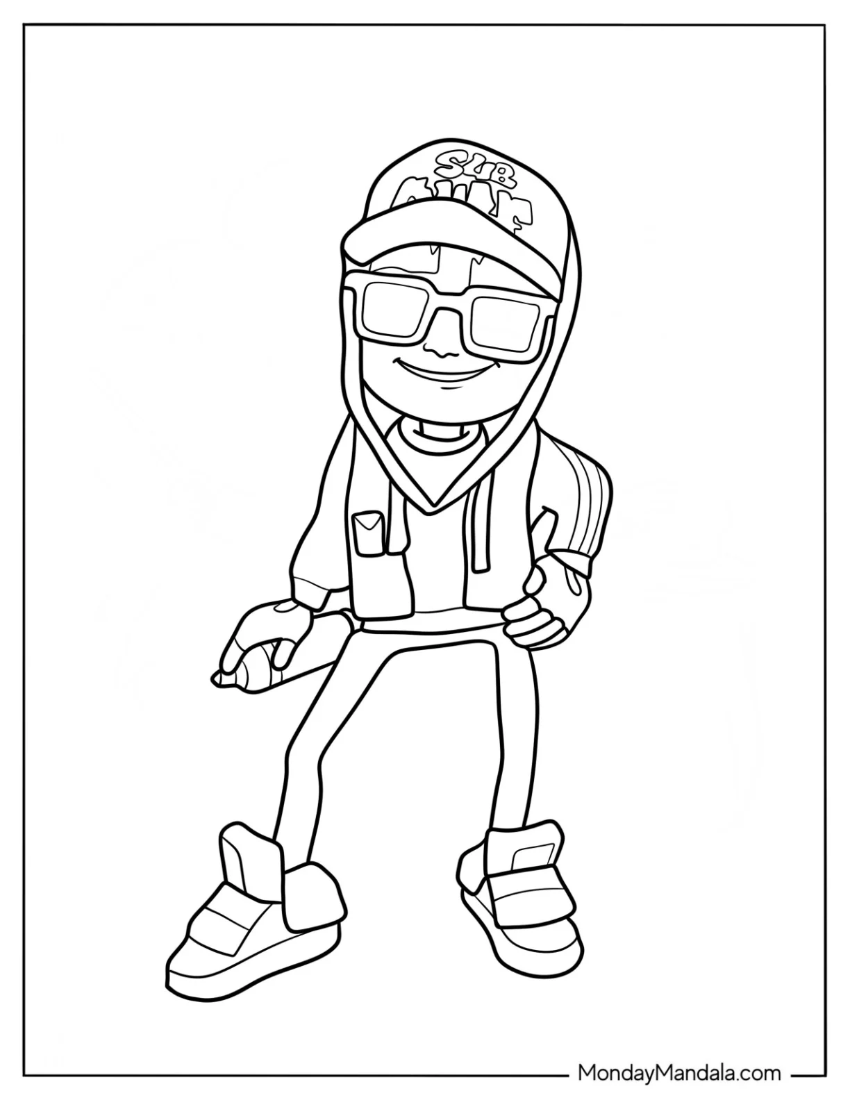 Subway Surfers Coloring Page Jake In Sunglasses For Kids coloring page — printable line art