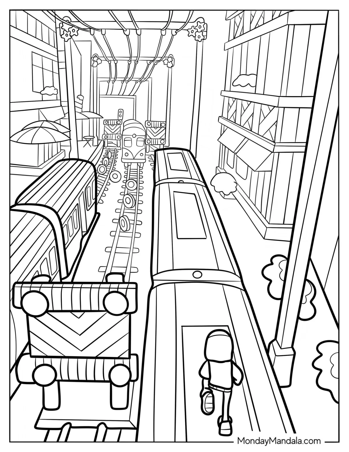 Subway Surfers Coloring Page Running On Top Of A Train coloring page