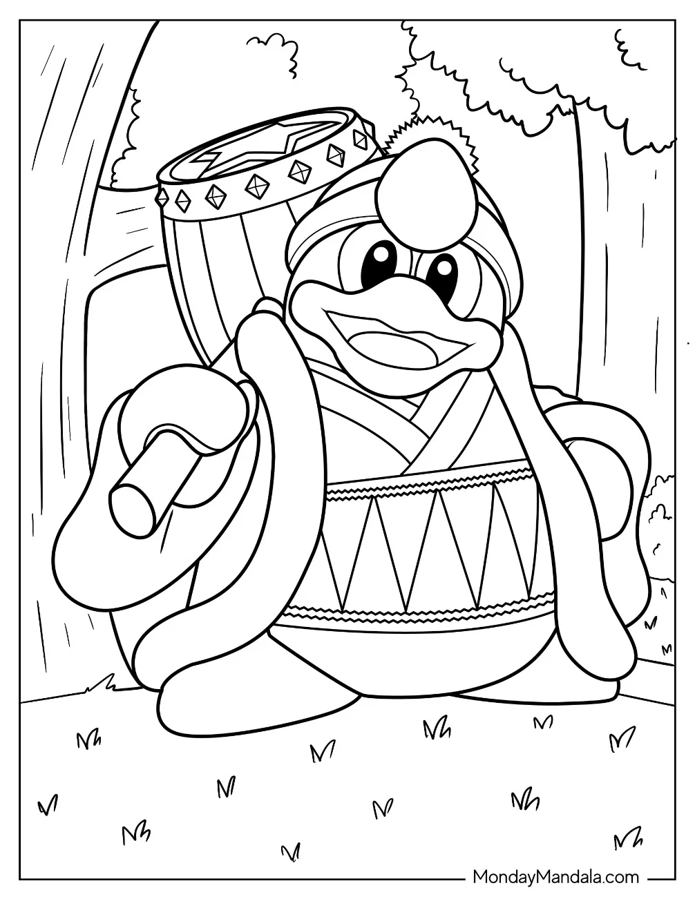 Cute Super Smash Bros Coloring Page Of King Dedede With Hammer coloring page
