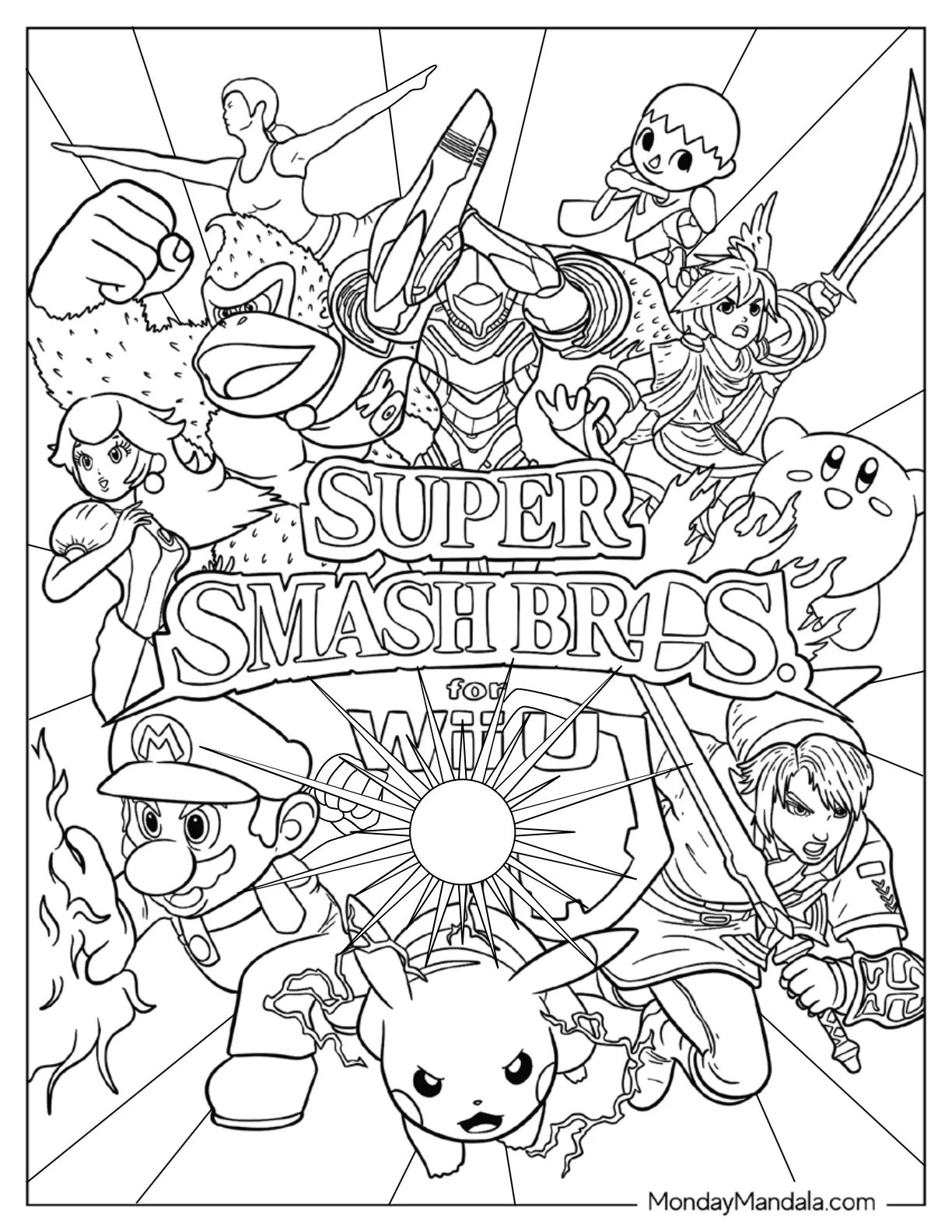 Detailed Super Smash Bros Coloring Page Poster coloring page — printable line art