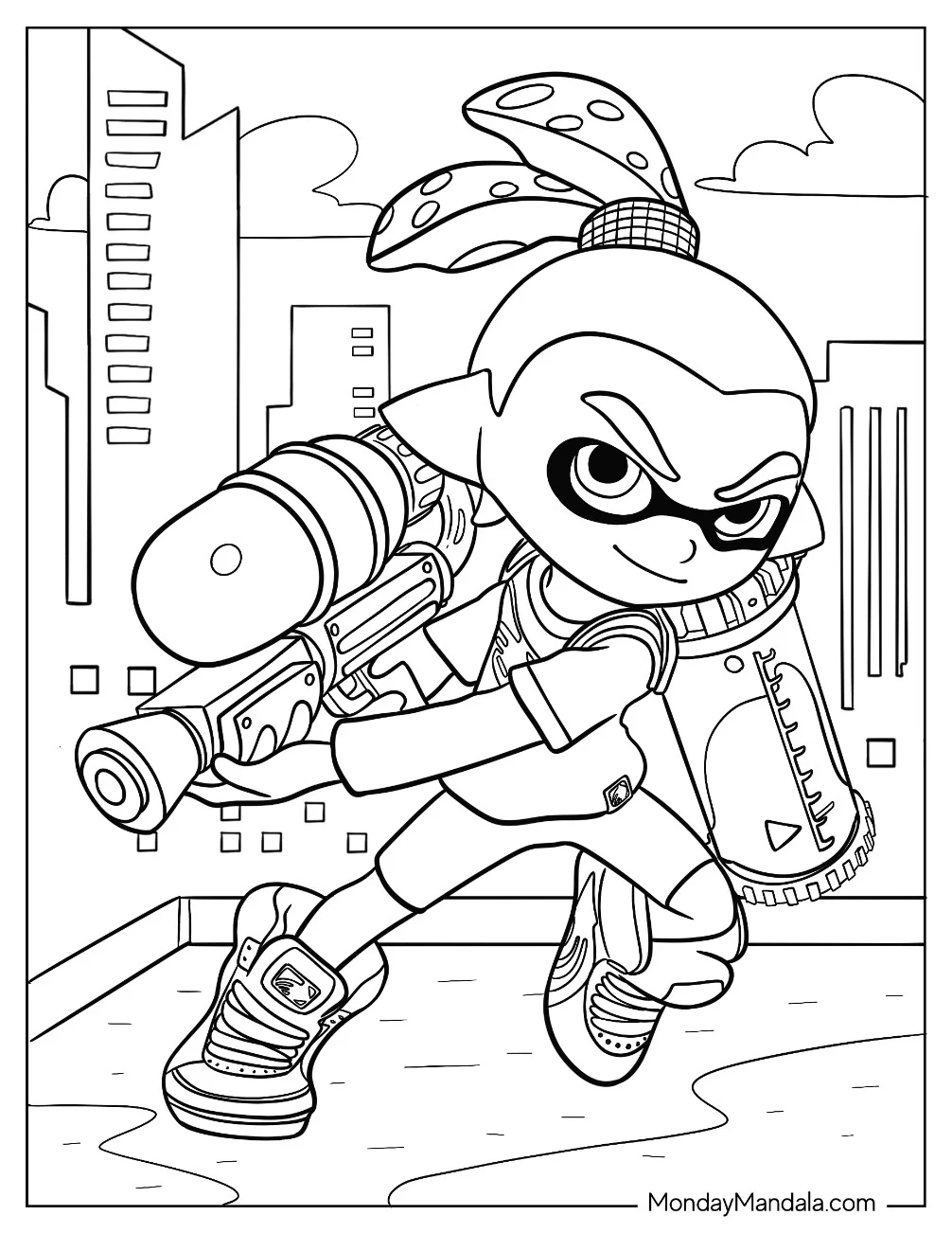 Super Smash Bros Coloring Page Of Splatoon With Weapons Super Smash Bros coloring page