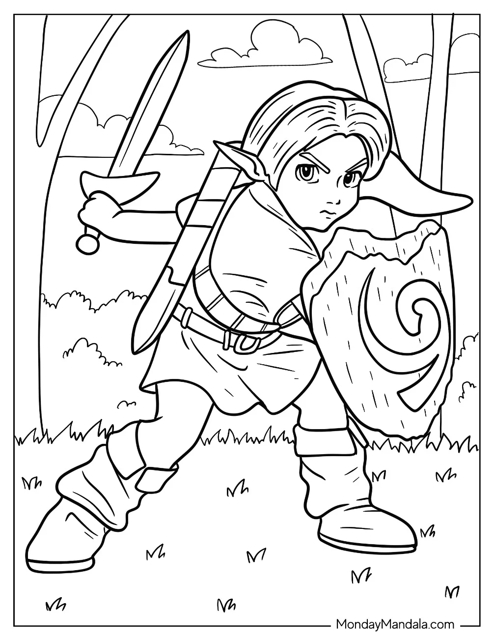 Super Smash Bros Coloring Page Of Zelda With Sword And Shield For Kids coloring page