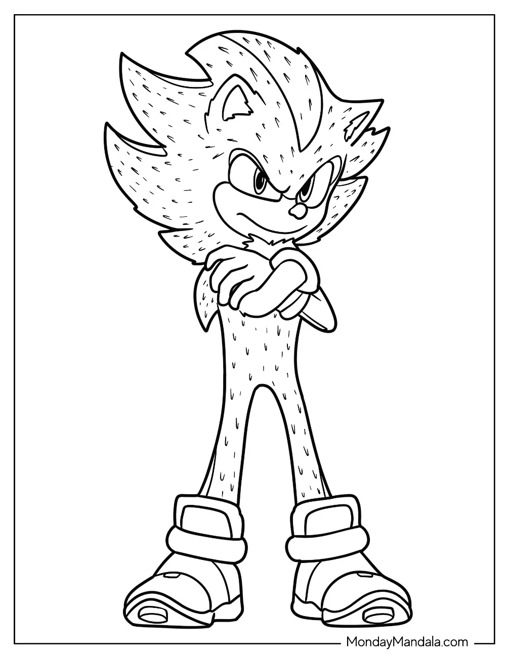 Detailed Super Sonic Coloring Page With Arms Crossed coloring page