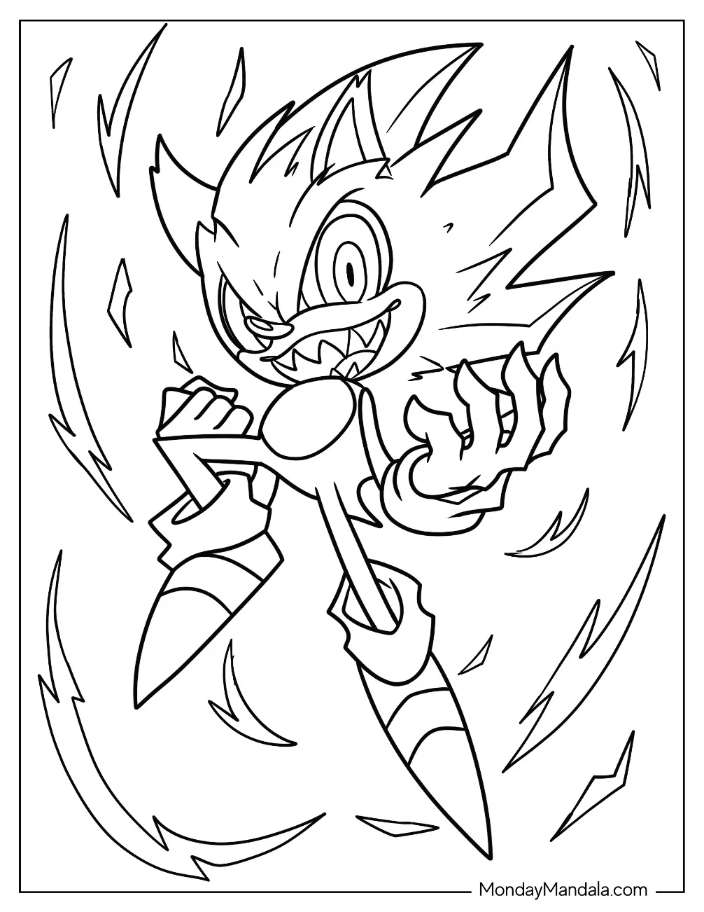 Evil Super Sonic Coloring Page With Sharp Teeth coloring page