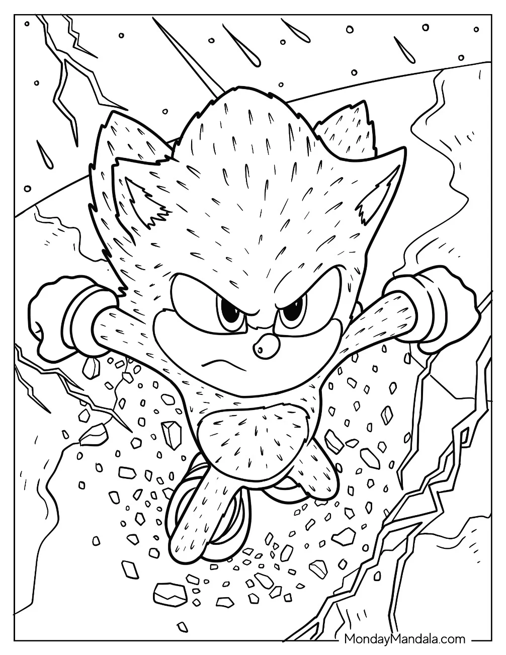 Realistic Super Sonic Coloring Page Breaking Through Wall coloring page