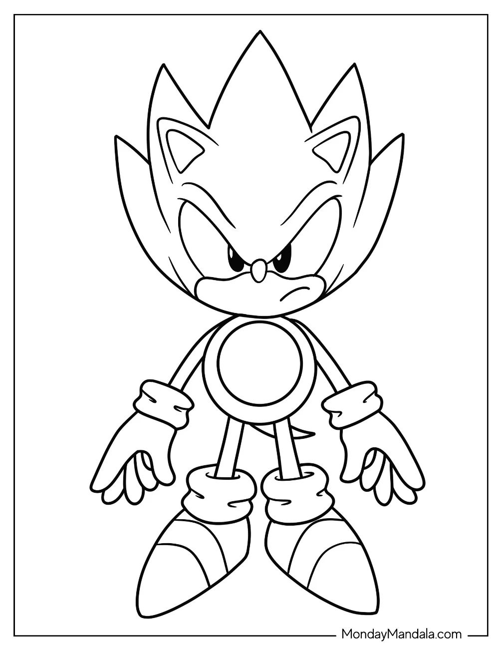Simple Super Sonic Coloring Page Outline For Kids coloring page
