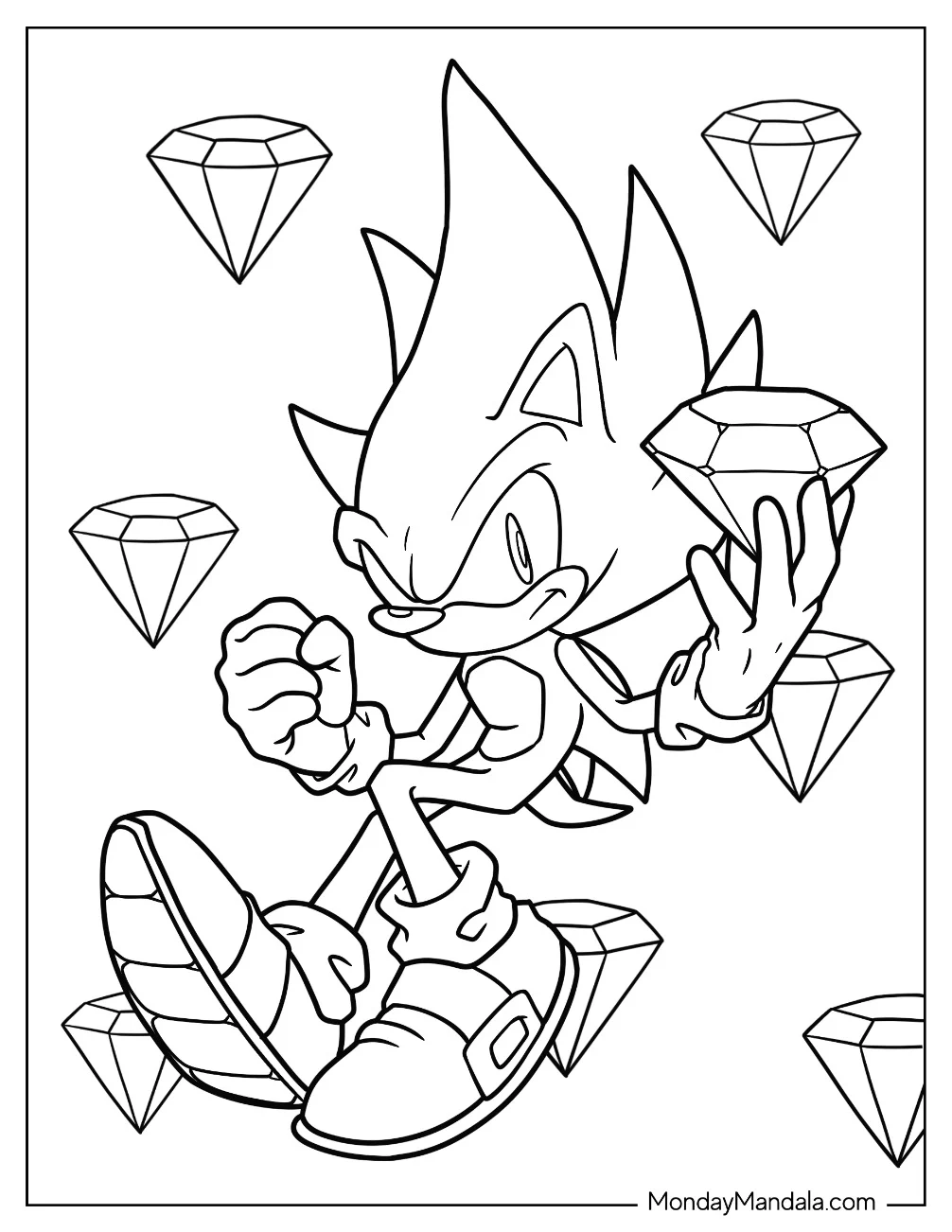 Super Sonic Coloring Page Holing Chaos Emerald coloring page