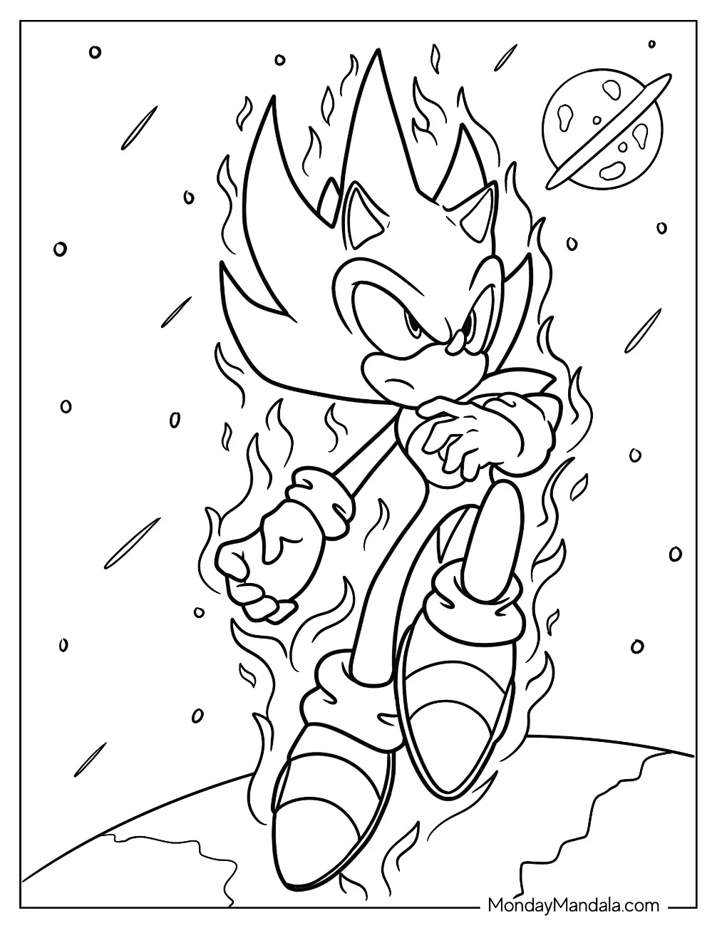 Super Sonic Coloring Page In Outer Space coloring page