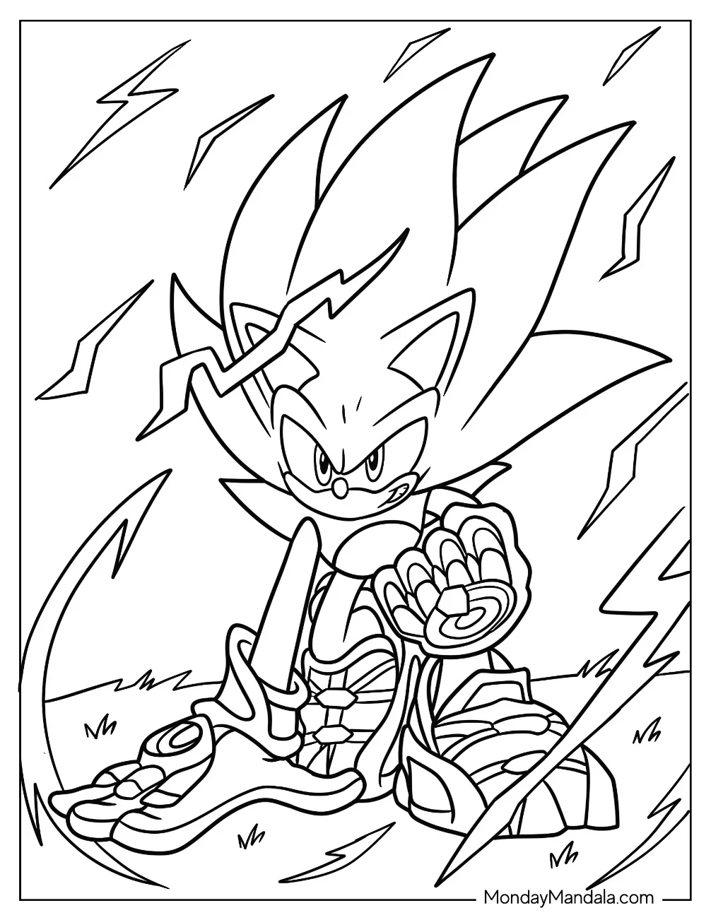 Super Sonic Coloring Page Power Up With Special Gloves coloring page