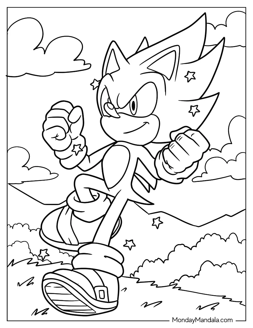 Super Sonic Coloring Page Running In Angel Island coloring page