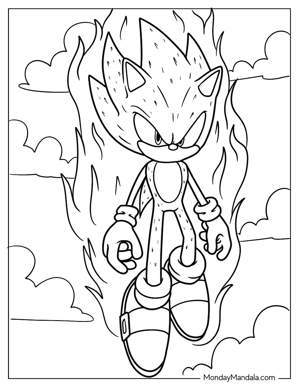 Super Sonic Coloring Page Surrounded By Energy coloring page