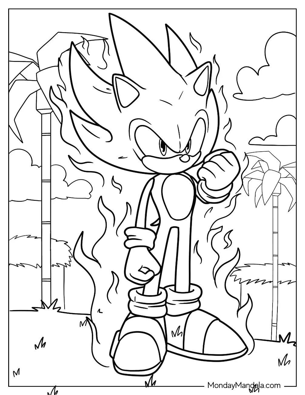 Super Sonic Coloring Page With Fist Up In Angel Island coloring page