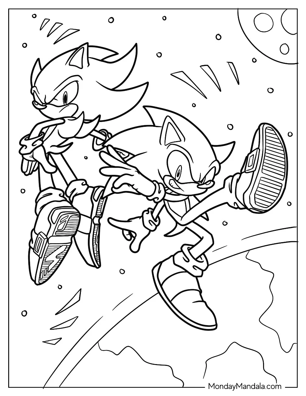 Super Sonic Coloring Page With Sonic In Outer Space coloring page