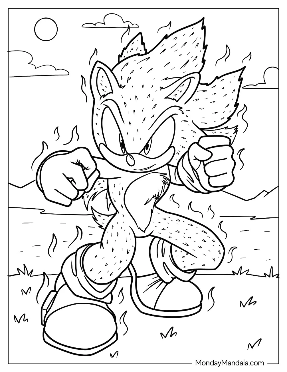 Super Sonic Coloring Page With Textured Skin coloring page