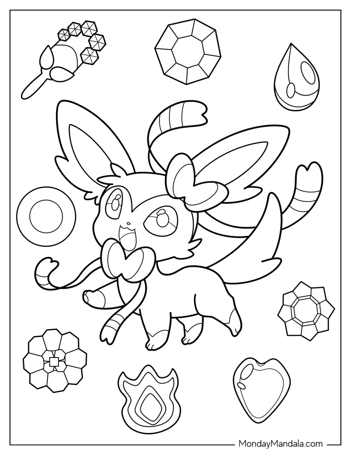 Chibi  Walking Sylveon Coloring Page For Preschoolers coloring page