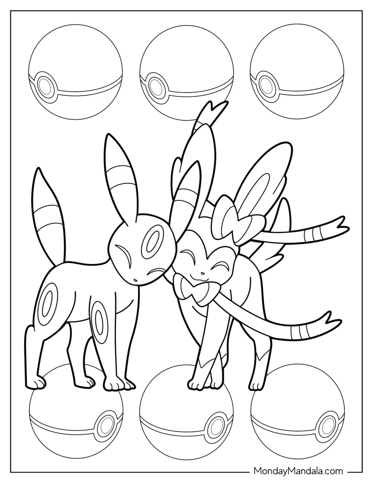 Detailed Sylveon Coloring Page Rubbing Heads With Umbreon coloring page