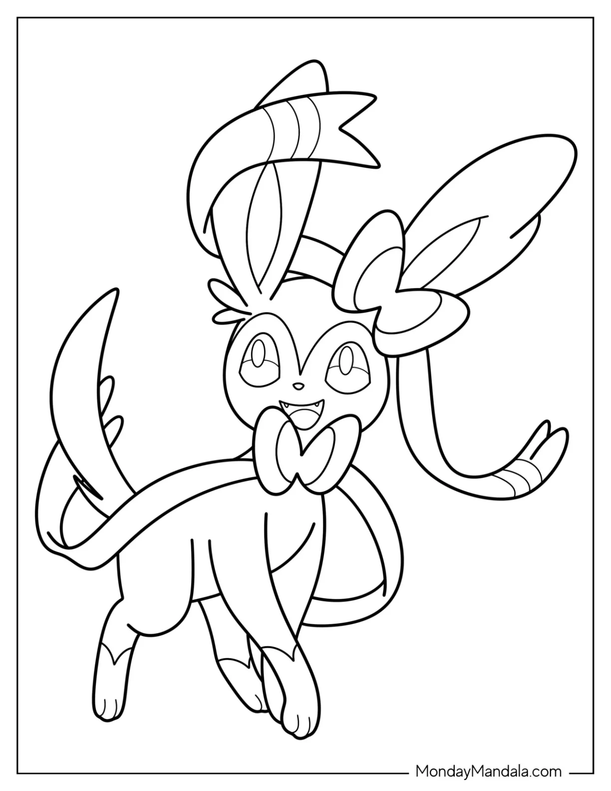 Easy Outline Of Smiling Sylveon Coloring Page For Preschoolers coloring page — printable line art