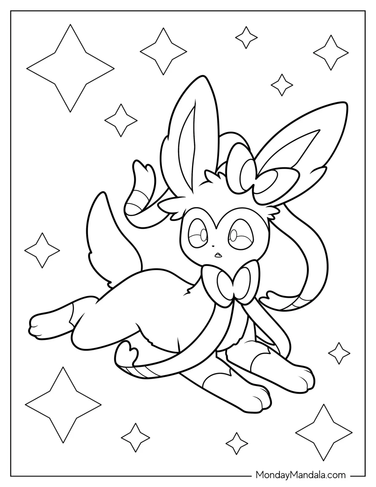 Easy Sylveon Coloring Page Lying On The Ground coloring page