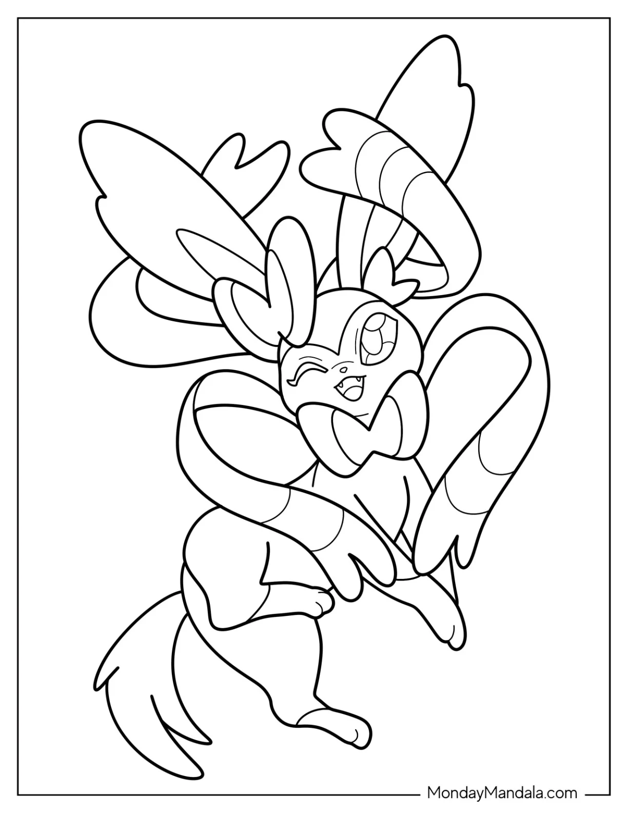 Kawaii Sylveon Coloring Page Winking For Preschoolers coloring page