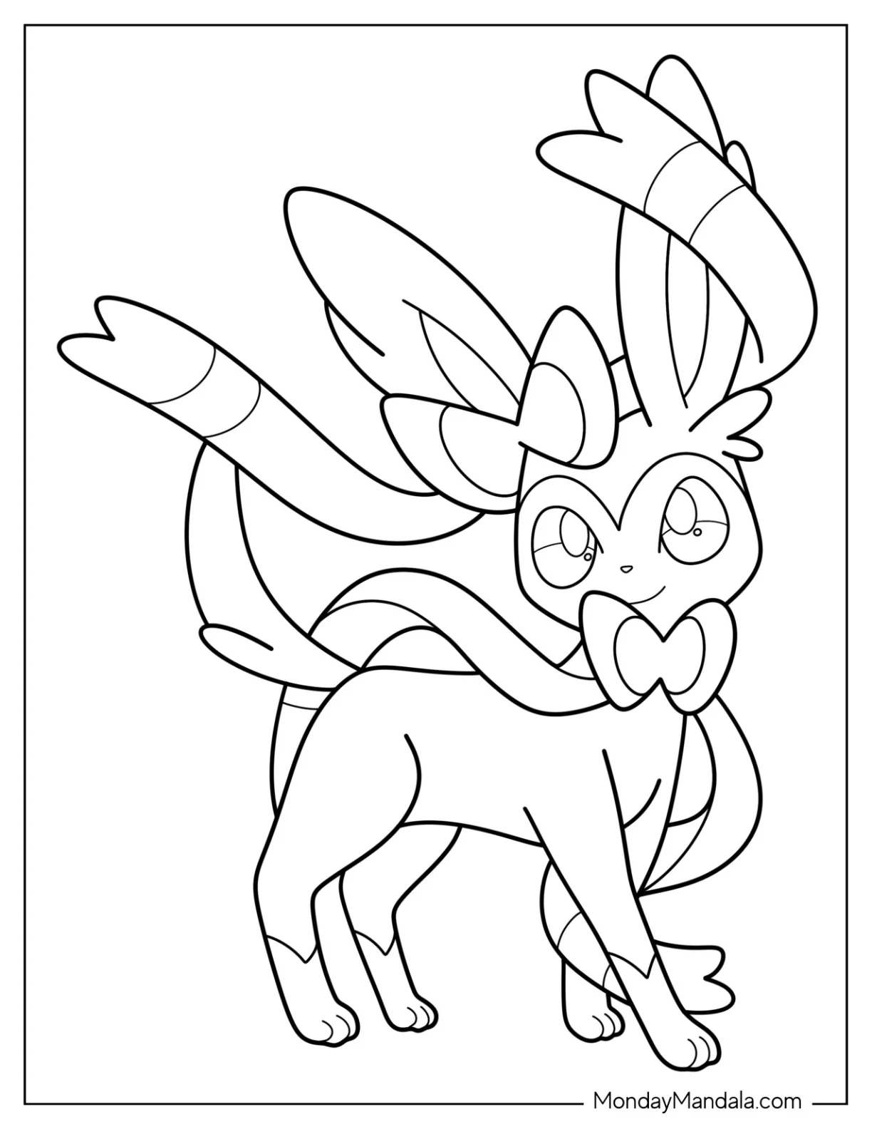 Simple Sylveon Coloring Page Outline With Long Ribbons coloring page — printable line art