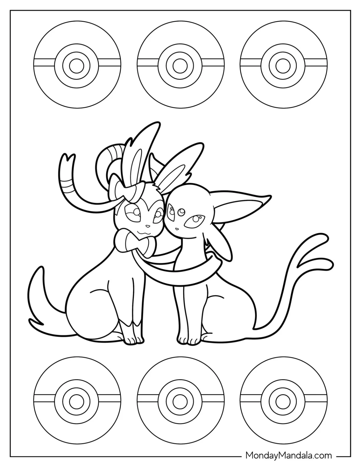 Sylveon Coloring Page Hugging Espeon With Ribbons coloring page