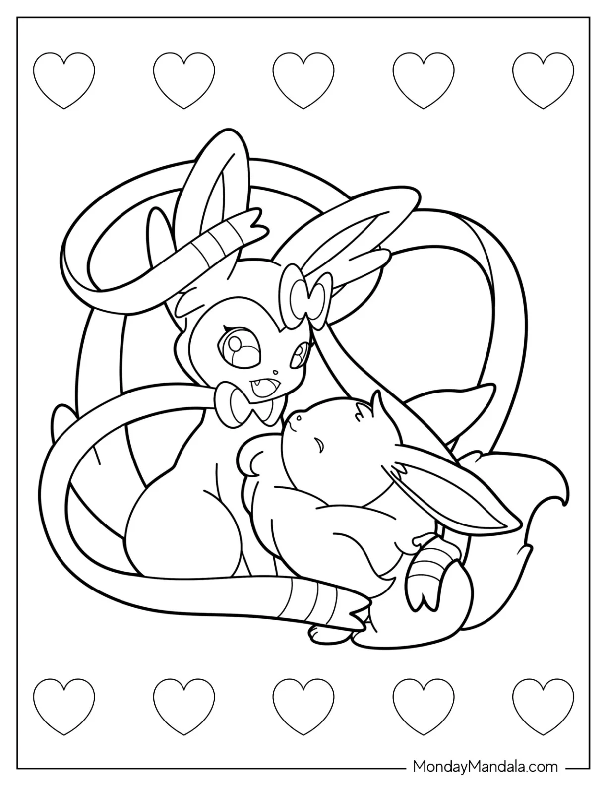 Sylveon Coloring Page Of Eevee Playing For Kids coloring page