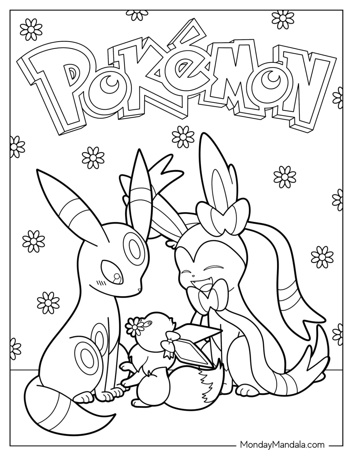 Sylveon Coloring Page Of Umbreon Looking At Eevee Pokemon Poster coloring page