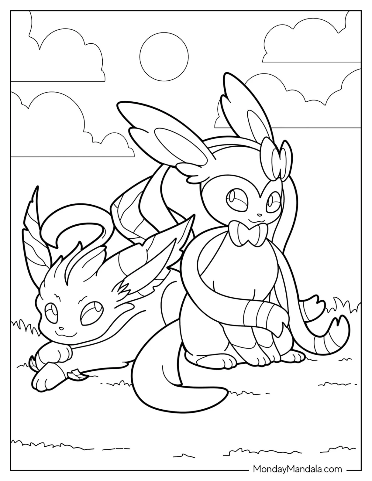Sylveon Coloring Page Sitting Next To Leafeon coloring page