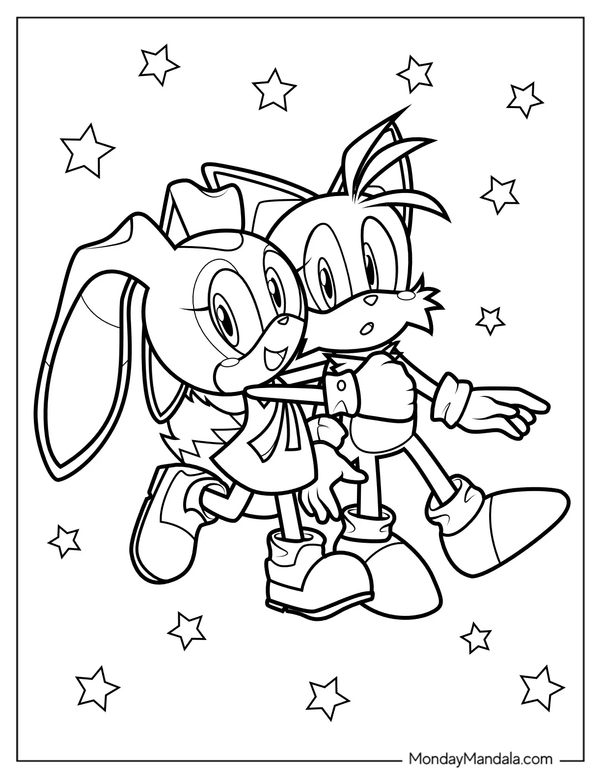 Cream The Rabbit Hugging Tails Coloring Page coloring page