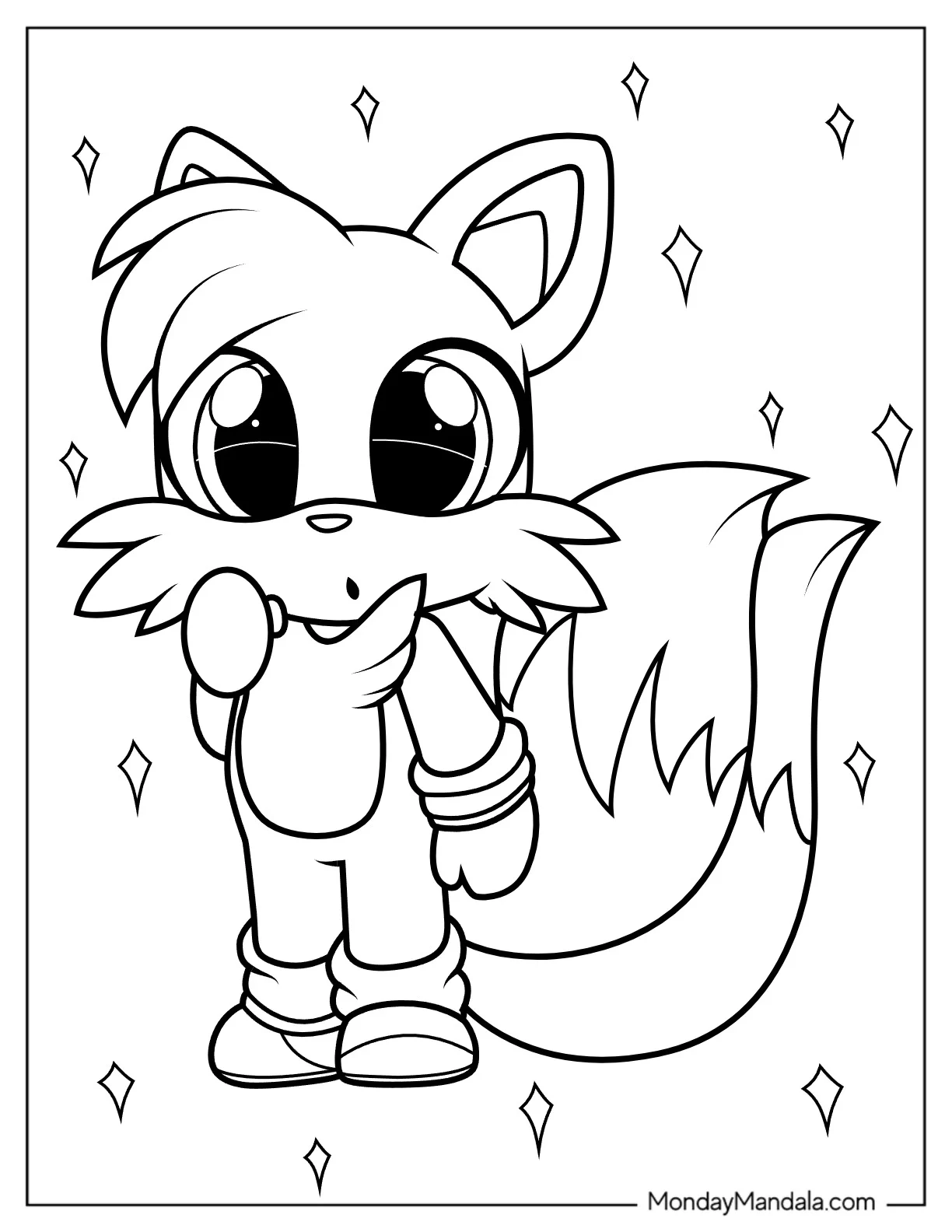 Kawaii Cartoon Tails Coloring Page For Kids coloring page