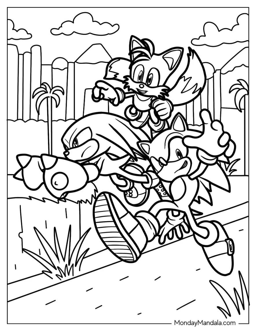 Sonic, Knuckles, And Tails Coloring Page coloring page