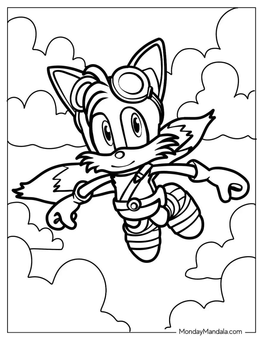 Tails Coloring Page Flying In The Sky coloring page