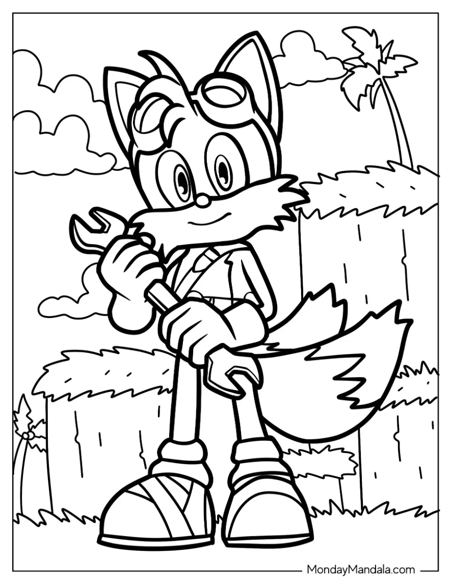 Tails Coloring Page Holding The Wrench coloring page