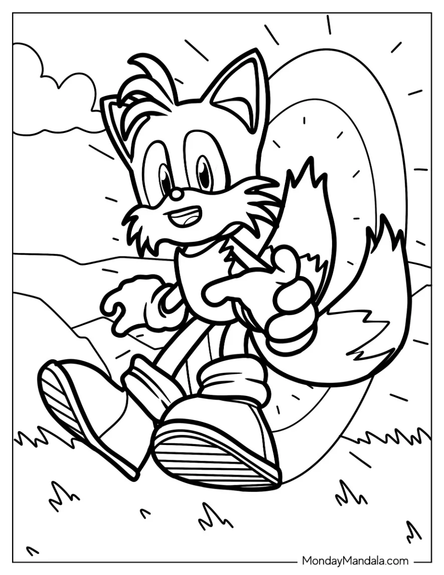 Tails Coloring Page In Front Of The Gold Ring coloring page
