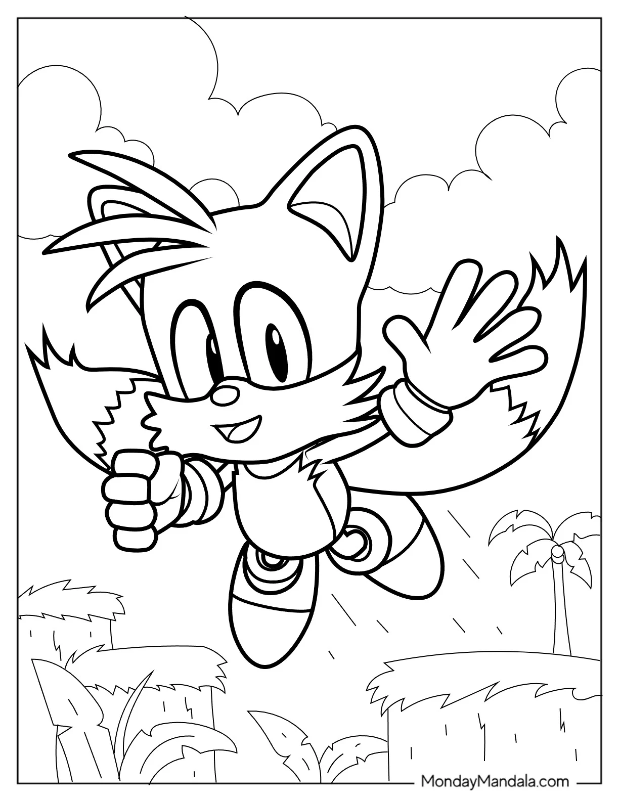 Tails Coloring Page Waving While Flying coloring page