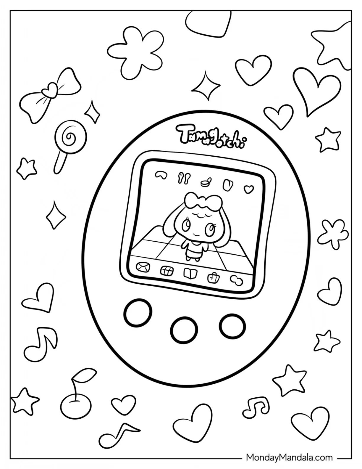 Easy Tamagotchi Coloring Pages  Game For Kids coloring page — printable line art
