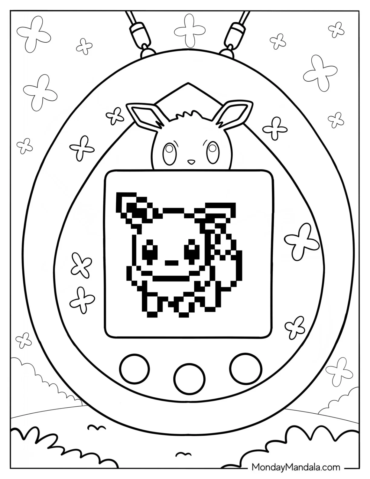 Eevee Inside A Tamagotchi Coloring Page For Preschoolers coloring page