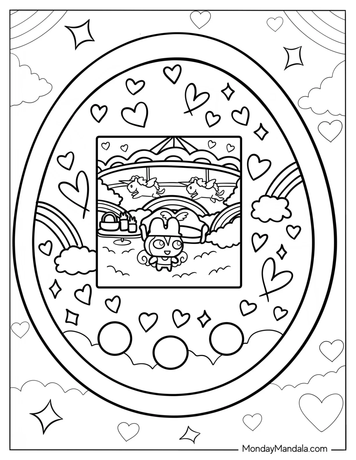 Mametchi Inside The Tamagotchi Coloring Page For Kids coloring page — printable line art