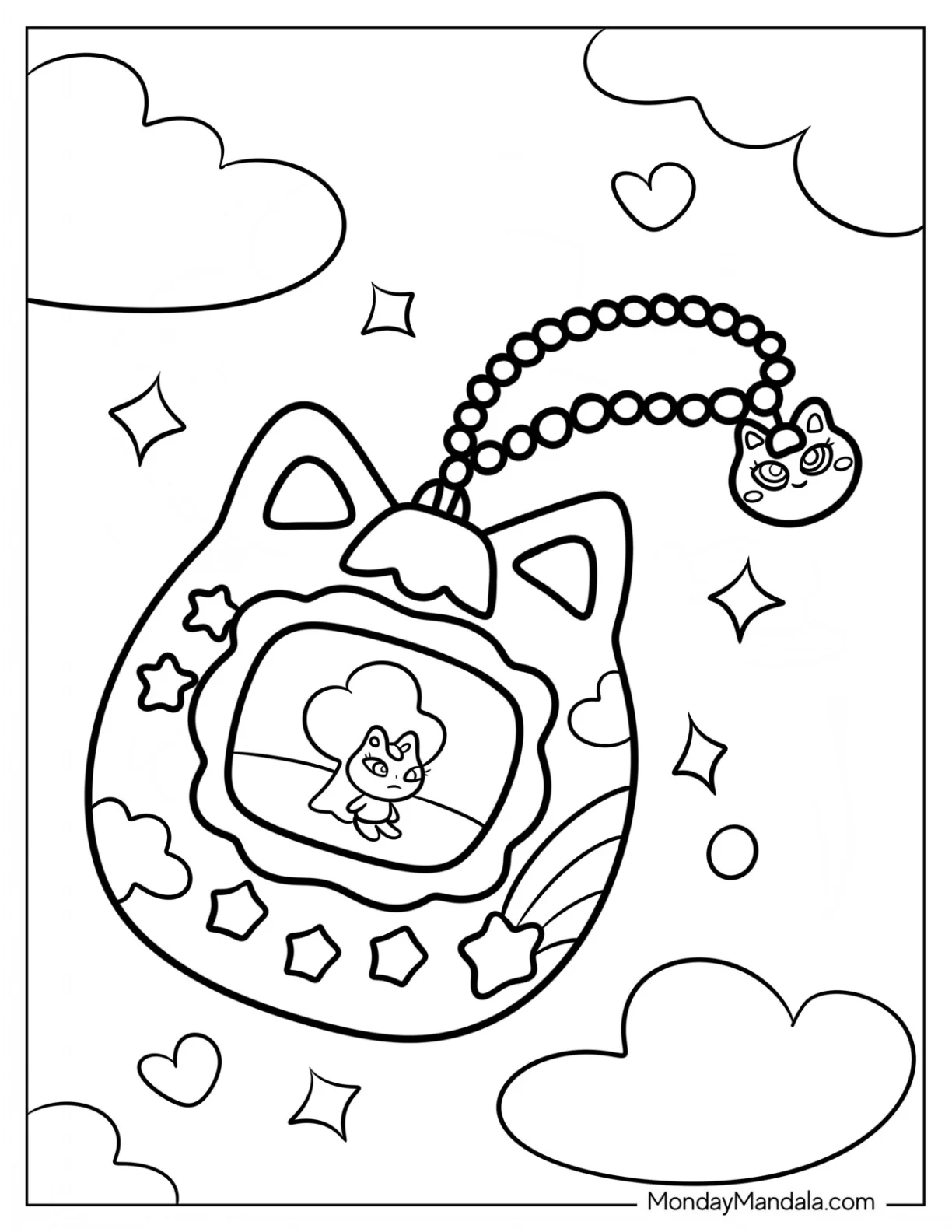Simple Tamagotchi Coloring Pages Pet In Console coloring page