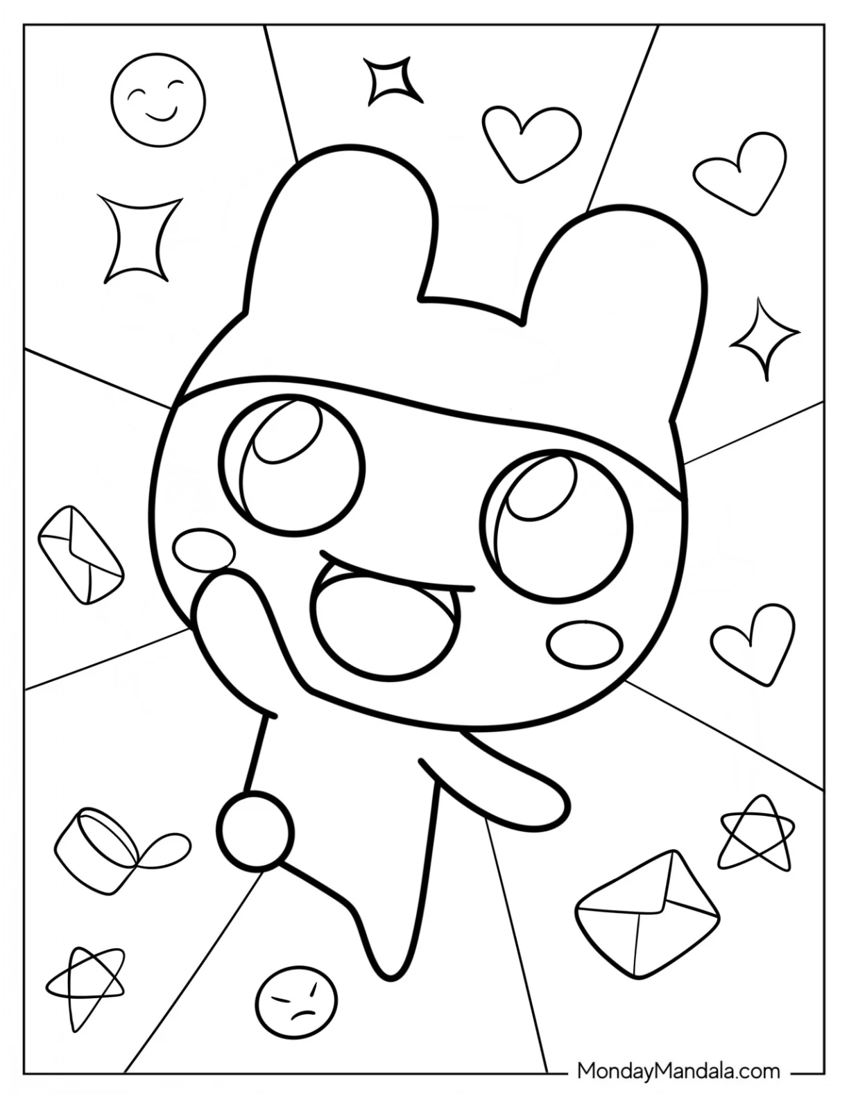 Tamagotchi Coloring Page Of Smiling Mametchi With Hearts And Stars coloring page