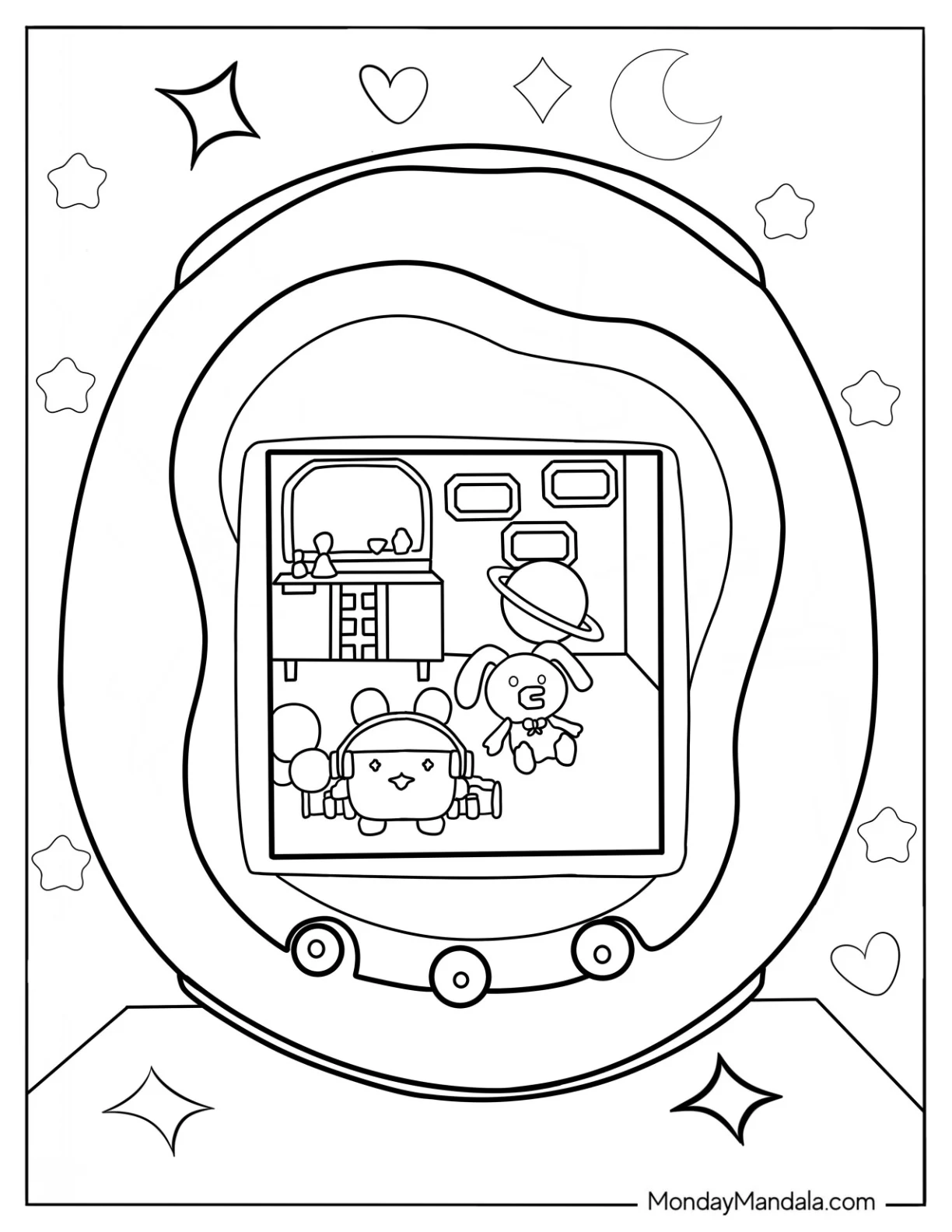Tamagotchi Coloring Page Pets Inside The Console coloring page