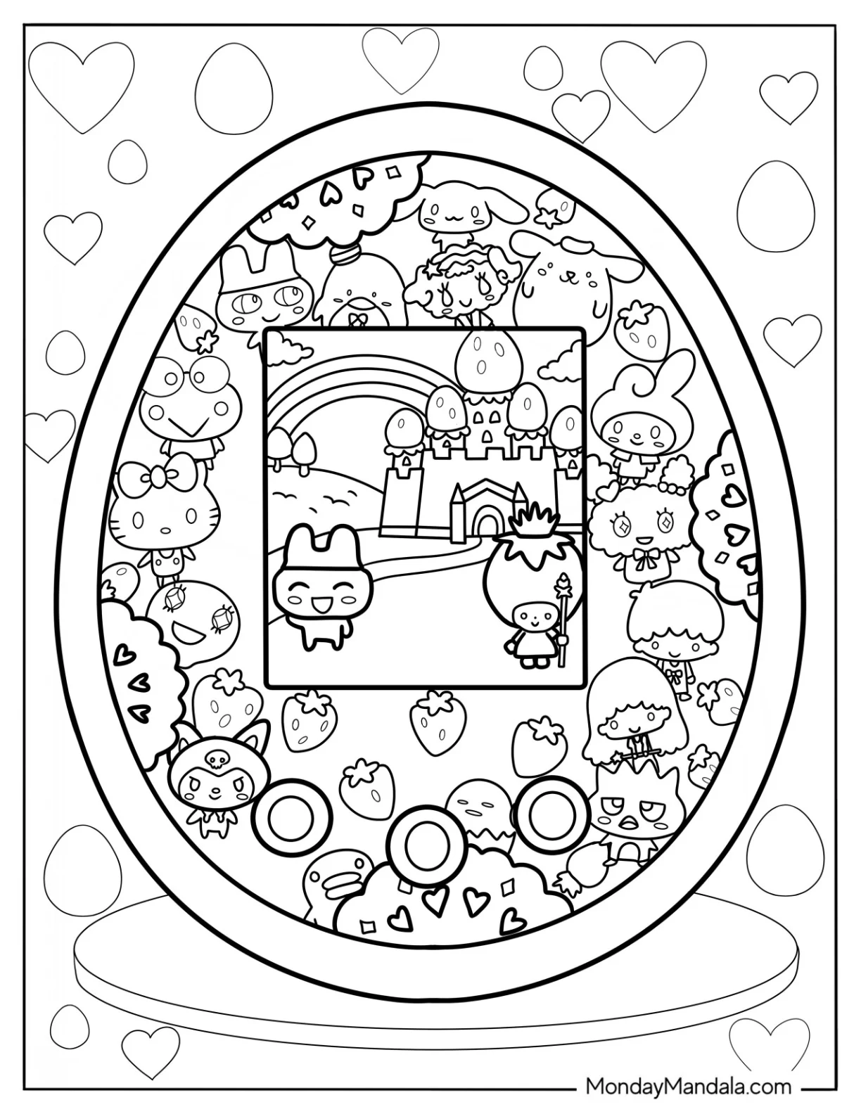Tamagotchi Coloring Page With Sanrio Characters coloring page