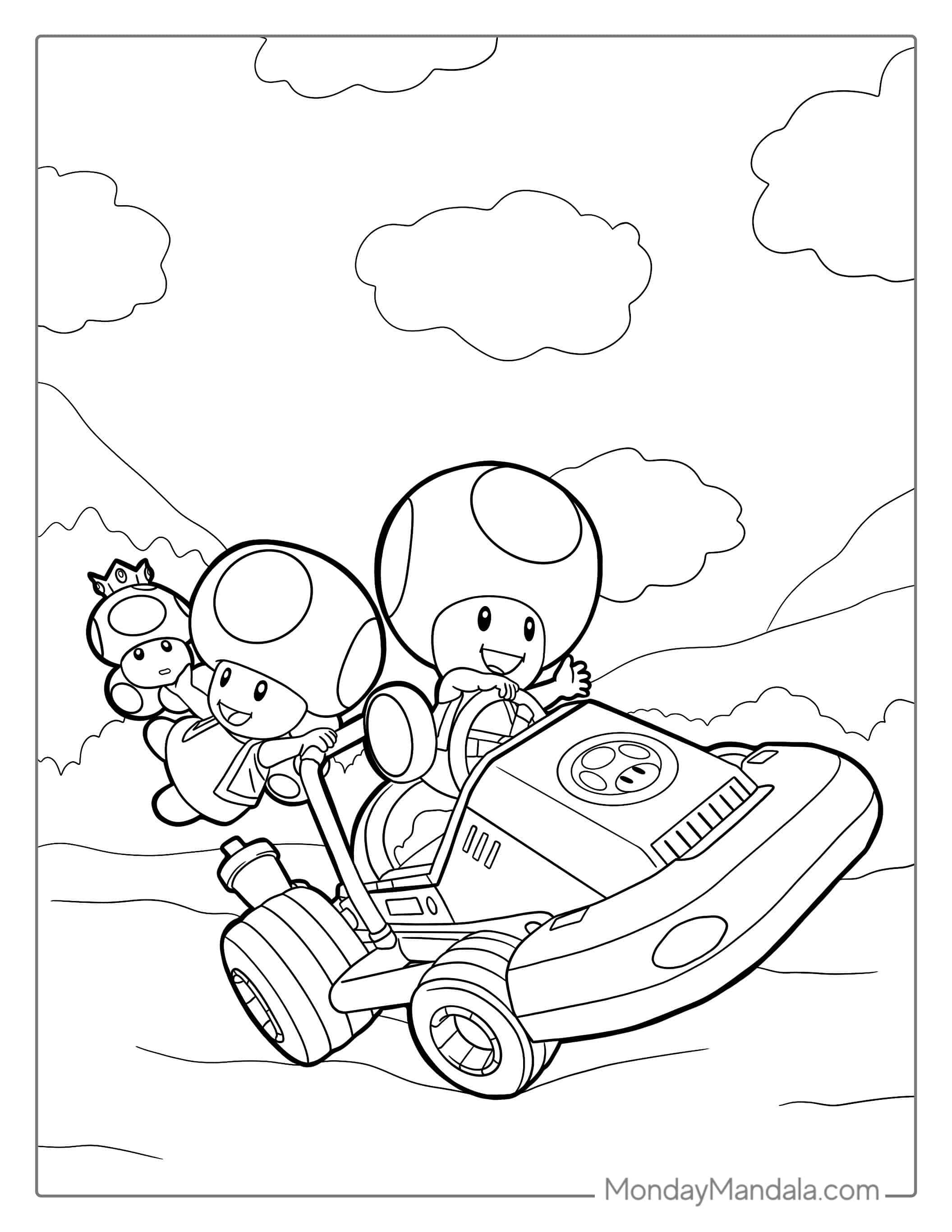 Coloring Page Of Toad Racing In Mario Kart coloring page — printable line art