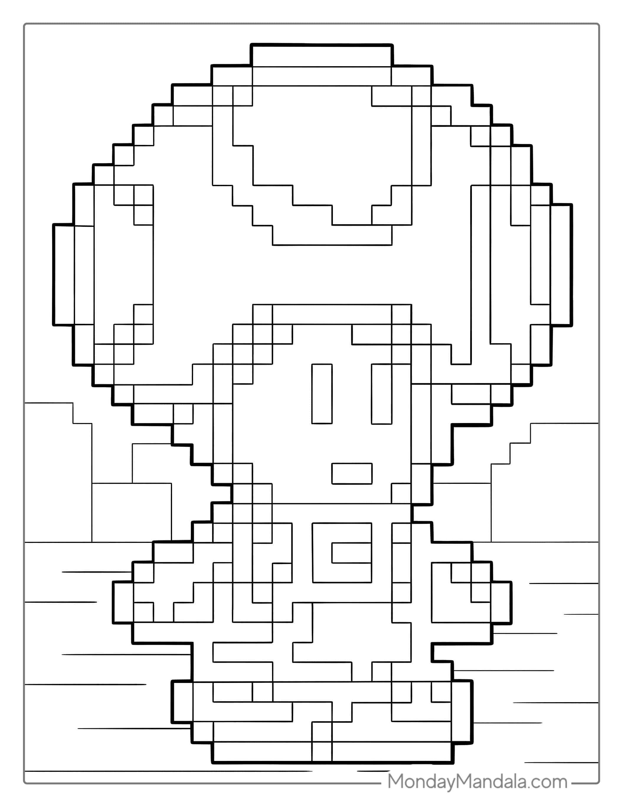 Coloring Sheet Of Toad In Pixel Style coloring page — printable line art