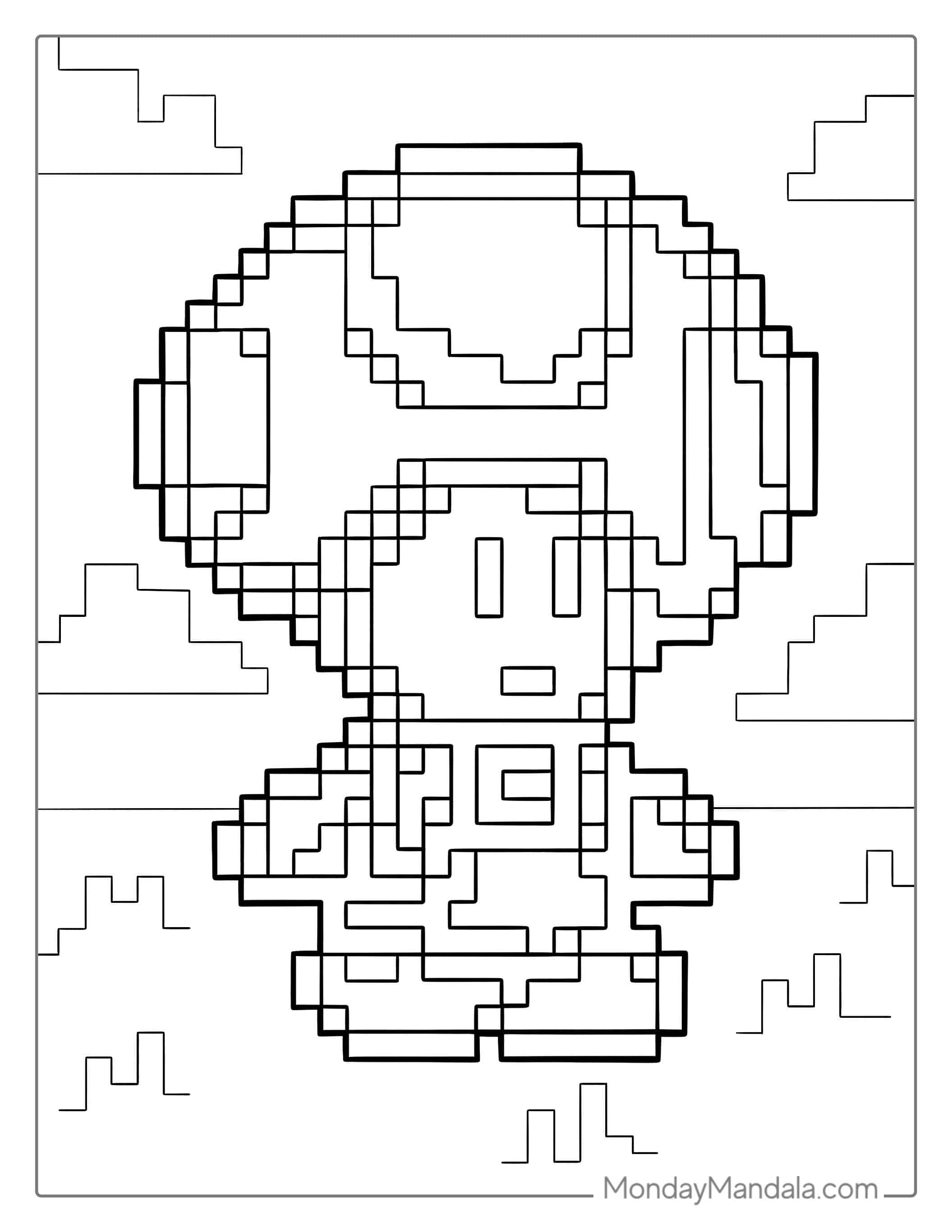 Retro Pixel Toad Art Coloring Page coloring page