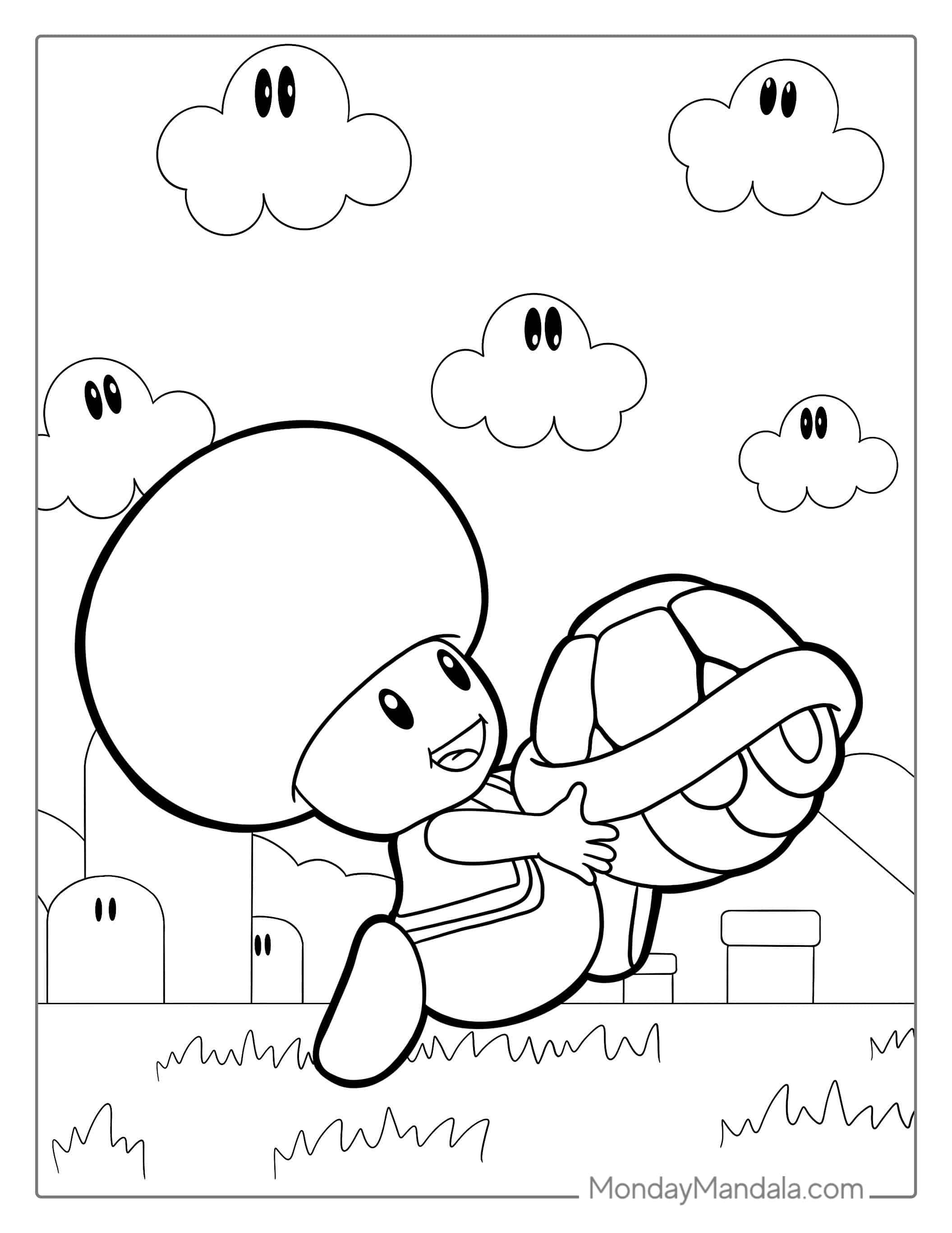 Toad Running With Red Shell coloring page