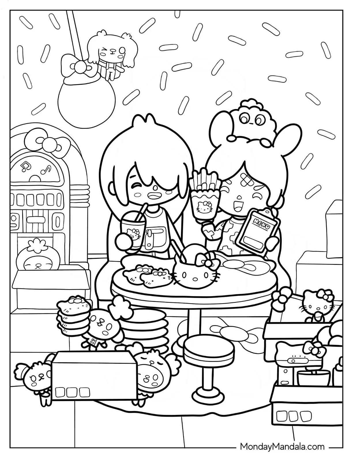 Toca Boca Boy And Girl With Hello Kitty Merch Coloring Sheet coloring page