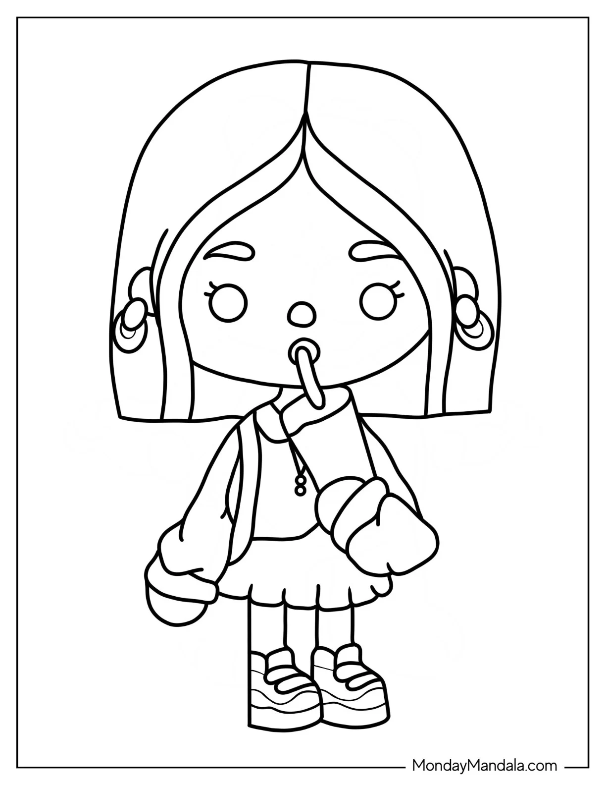 Toca Boca Charli D Amelio Drinking Boba Tea Coloring Sheet coloring page