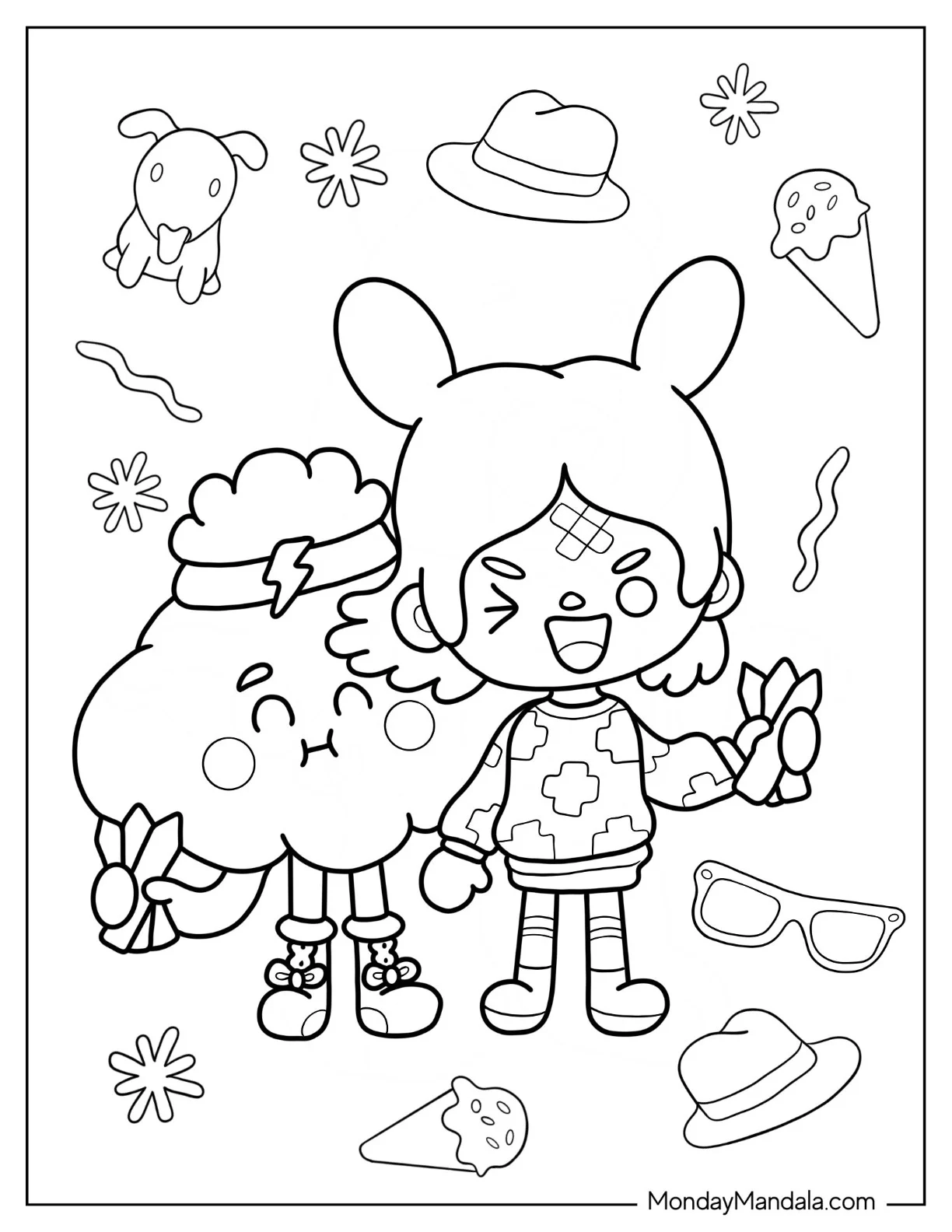 Toca Boca Girl And Cloud Holding Doodle Crayons coloring page