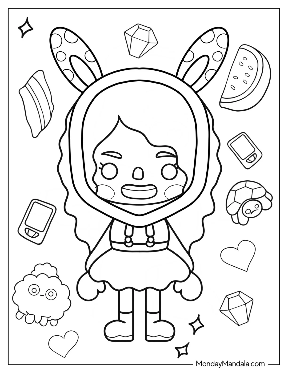 Toca Boca Girl In Dress And Bunny Ears coloring page
